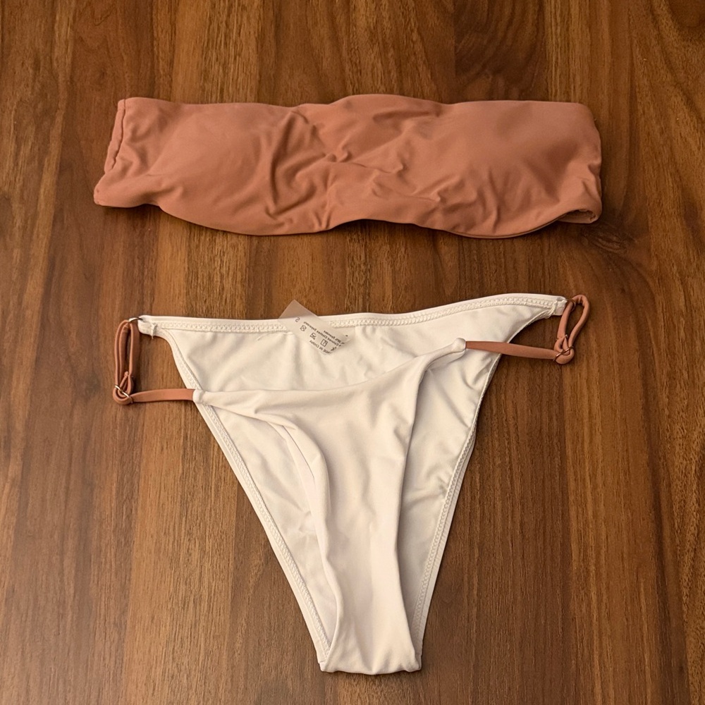 SHEIN Elegant Two-Piece Bikini in Tan and White